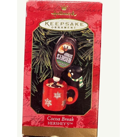Hallmark Keepsake Ornament 1999 Cocoa Break Hershey's Syrup Mug With Penguin - Picture 1 of 10